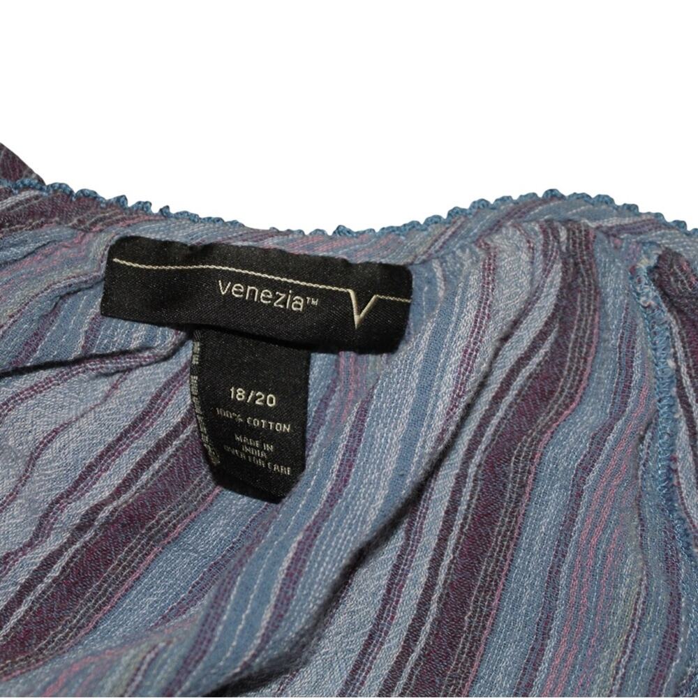 Vintage Venezia Crinkle Blue Multi Striped Blouse Women’s Size 18/20 - Picture 3 of 3
